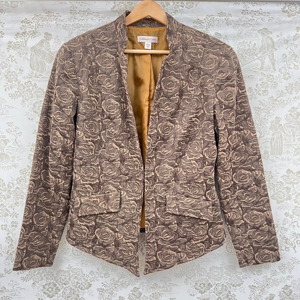 Coldwater Creek Blazer Old Money Brown Corpcore Heritage Embossed Rose Floral